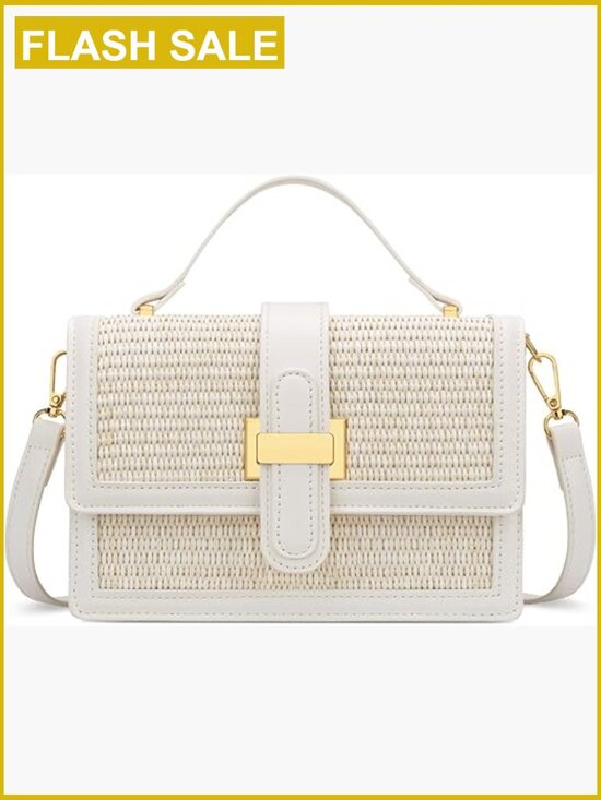 Handbags - Straw Crossbody Bag with Top Handle - Summer Beach Purse